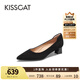 KISSCAT金晨同款接吻貓[CAT系列]貓掌鞋單鞋女簡約通勤高跟鞋尖頭船鞋女 黑色（瘦腳卡碼拍小一碼） 36 (230mm)