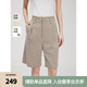 ELLE復(fù)古美拉德毛邊亞麻通勤短褲女2025夏季新款天絲輕薄休閑褲子 淺棕 L