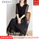ZXEGI高檔重磅桑蠶絲100%連衣裙女夏季時尚黑色重工刺繡真絲裙子女 黑色 2XL （121-135斤）