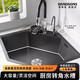HANDSONS鉆石型水槽SUS304不銹鋼進(jìn)口納米轉(zhuǎn)角大單槽拐角廚房異形洗菜盆 8455 龍頭套餐C 升級(jí)版精密拉絲 全新燒水下水