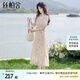 絲柏舍V領(lǐng)連衣裙2025夏裝新女裝時尚優(yōu)雅泡泡袖印花氣質(zhì)中長裙