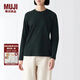 無印良品（MUJI）女式 雙羅紋編織 圓領(lǐng)長袖T恤打底衫女款內(nèi)搭上衣秋季 黑色  4S M (160/84A)