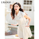 LAGOGO純棉翻領(lǐng)繡花連衣裙女拉谷谷2025年春夏新款A字初戀小白裙 本白色 M