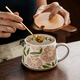 悠瓷（youcci）粉芙蓉高顏值喝水杯子中古花卉馬克杯陶瓷咖啡杯辦公室水杯女生 粉芙蓉-大肚杯帶蓋勺