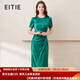 愛特愛（EITIE）氣質(zhì)通勤緞面暗紋高級(jí)感提褶連衣裙2025春夏新款開叉長(zhǎng)裙7707437 機(jī)能綠45 L (165)