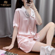 莫代爾水光綢睡衣夏季短袖短褲薄款粉色家居服套裝新款甜美小眾冰絲簡約 粉色 XL