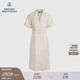 布克兄弟（BrooksBrothers）女士25早秋新款亞麻翻領(lǐng)收腰文藝連衣裙 B275-米色 L