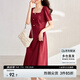 尚都比拉短袖連衣裙女夏季復(fù)古赫本風(fēng)氣質(zhì)通勤裙子中長款A(yù)字裙 紅色 XL