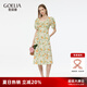 歌莉婭連衣裙夏季新款出游穿搭夏夢金橘方領(lǐng)收腰棉質(zhì)印花裙子1E5C4K700 8CD夏夢金橘 S