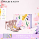 CHARLES&KEITH一字帶緞面蝴蝶結(jié)綁帶高跟涼鞋子女鞋生日禮物CK1-61720177 粉紅色Pink 37