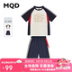 MQD童裝男大童學(xué)院風(fēng)拼接親膚百搭T恤套裝 藏青 140cm