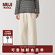 無印良品（MUJI）女式粗細(xì)不均棉線絲光斜紋抽褶寬版褲褲子女款休閑長褲春季女裝 象牙色 S (155/62A)