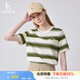 哈吉斯（HAZZYS）女裝 夏款女士寬松條紋圓領(lǐng)T恤衫女ASTSE0BBE58 卡其色KK L (165/88A 40)