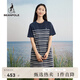 beanpole【度假連衣裙】濱波  春夏女士入門價(jià)腰部抽繩條紋T恤連衣裙 藏青色 S 160/84A
