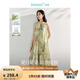 茵曼（INMAN）新中式盤扣掛脖連衣裙2025夏季女裝新品萊賽爾碎花收腰刺繡長裙 橄欖綠 S