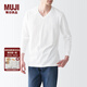 無印良品 MUJI 男式 水洗 天竺編織 V領(lǐng)長袖T恤 ABC02A2S 白色 L