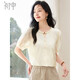 初申夏季萊賽爾短袖襯衫女新中式設計感手工編織領(lǐng)口雪紡衫S52S031