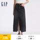 Gap女裝純棉開叉水洗A字牛仔半身裙百搭長裙640169 水洗黑 165/66A(27) 亞洲尺碼