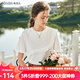 Olrain歐芮兒法式白色短袖t恤女夏季新款設(shè)計(jì)感顯瘦純棉體恤衫上衣 米白色 M