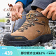 駱駝（CAMEL）戶外登山鞋牛皮防滑耐磨高幫徒步鞋男防水專業(yè)徒步鞋女靴爬山運(yùn)動(dòng) FB12234413，深卡其，男 41