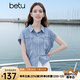 百圖betu女裝2025夏季新款襯衫舒適棉感上衣牛仔短袖外套女2504D09 淺牛仔藍 L