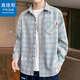 真維斯戶(hù)外運動(dòng)長(cháng)袖襯衫男士春秋簡(jiǎn)約寬松翻領(lǐng)格子襯衣戶(hù)外休閑服外套 淺灰 L
