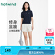 熱風(fēng)短袖女2025年夏季新款女士基礎(chǔ)翻領(lǐng)休閑百搭學(xué)院風(fēng)顯瘦針織衫 29藏青蘭 M