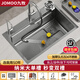 九牧廚房水槽大單槽加厚SUS304不銹鋼5.0小米粒壓紋家用洗碗池洗菜盆 三擋抽拉龍頭+凈水+洗杯器套餐 槍灰色780x450/右排水