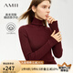 AMII2024冬新款高領(lǐng)純色修身高彈保暖全羊毛衫毛衣女 波爾多紅（高領(lǐng)） M (160)