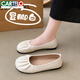 卡帝樂(lè )鱷魚(yú)（CARTELO）軟底單鞋褶皺豆豆鞋女夏季淺口真皮一腳蹬平底防滑孕婦瑪麗珍女鞋 米色 【升級版】 37