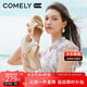 康莉（COMELY）一字拖鞋女夏季羊皮坡跟休閑防滑沙灘交叉帶時(shí)尚涼拖 杏色 36 