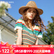 Olrain歐芮兒彩色條紋針織衫女夏季新款甜美撞色鏤空短袖多巴胺 彩色 M
