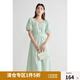 獨束大碼女裝浮雕提花新中式連衣裙夏裝新款典雅盤扣國風(fēng)高腰裙子 碧波綠 XL (尺碼：3)