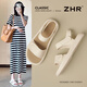 ZHR涼鞋女經(jīng)典舒適軟平底女鞋夏季百搭沙灘外穿鞋子女 CE81米色37