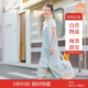 茵曼百搭簡(jiǎn)約風(fēng)牛仔連衣裙兩件套裝夏女裝休閑背帶長(zhǎng)裙子 淺牛仔 S