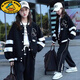 G.DUCKKIDS棒球服外套女童秋裝套裝初中生大童春秋款運動(dòng)服長(cháng)褲潮酷少女學(xué)院 黑色套裝 春秋款 170cm