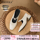 Ebonka內(nèi)增高8cm法式一字帶瑪麗珍涼鞋2025新款包頭粗跟涼拖外穿單鞋女 米白色內(nèi)增高(真皮款) 38
