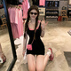 桂岐黑色純欲辣妹背心吊帶連衣裙子女收腰氣質(zhì)設(shè)計感小眾修身包臀短裙 黑色裙子+粉色吊帶 M （建議80-95斤）