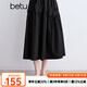 百圖betu女裝2025夏季新款半身裙松緊高腰女裙立體蝴蝶結(jié)裙子2504X01 黑色 L