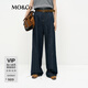MO&Co.神褲牛仔褲2025春新品及地壓褶彎刀中低腰附腰帶MBE1JENT09 牛仔藍(lán)色 XXS /XXS