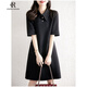 clotho Rennie品牌女裝連衣裙女中長款2025夏季新款百搭氣質(zhì)通勤遮肚顯瘦小黑裙 黑色 M