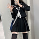 閃動(dòng)少女（SHANDONGSHAONV）jk制服水手服黑色三本日系學(xué)院風(fēng)套裝長(cháng)短袖襯衫百褶裙 白三本短袖+藏青短裙43cm+領(lǐng)結 L [建議100110斤]
