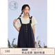 紫涵（ZIHAN）紫涵T恤背帶褲套裝女夏季簡約短袖上衣連體闊腿褲兩件套 藏青 XS