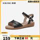 奧康（Aokang）女鞋坡跟一字帶涼鞋牛皮舒適日常休閑外穿媽媽鞋T666688810黑38碼