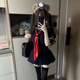 LZJV原創(chuàng  )JK正統水手服三本正版制服學(xué)院風(fēng)JK整套裝學(xué)生校服長(cháng)袖短袖 紺水手服短+紺JK裙+紅角巾環(huán)扣 L