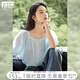 對白法式方領短袖襯衫女夏季2025新款雪紡衫優(yōu)雅減齡泡泡袖薄上衣 晴空藍 M