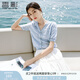 香影藍(lán)色針織t恤女2005夏季新款航海系小衫v領(lǐng)蝴蝶結(jié)正肩短袖上衣 航線藍(lán) M 160/84A/95-110斤