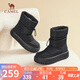 駱駝（CAMEL）雪地靴女簡約厚底束帶中筒保暖靴 L23W577074 黑色 40 