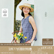 茵曼甜美荷葉邊格子無(wú)袖襯衣2025夏季女裝新款設(shè)計(jì)感上衣 寶藍(lán)格 S