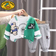 G.DUCKKIDS男童秋裝三件套洋氣兒童衣服新款帥氣嬰兒韓版潮寶寶春秋套裝 綠色 MY毛巾繡棒球服三件套 90 建議身高80-90cm1歲半-2歲左右